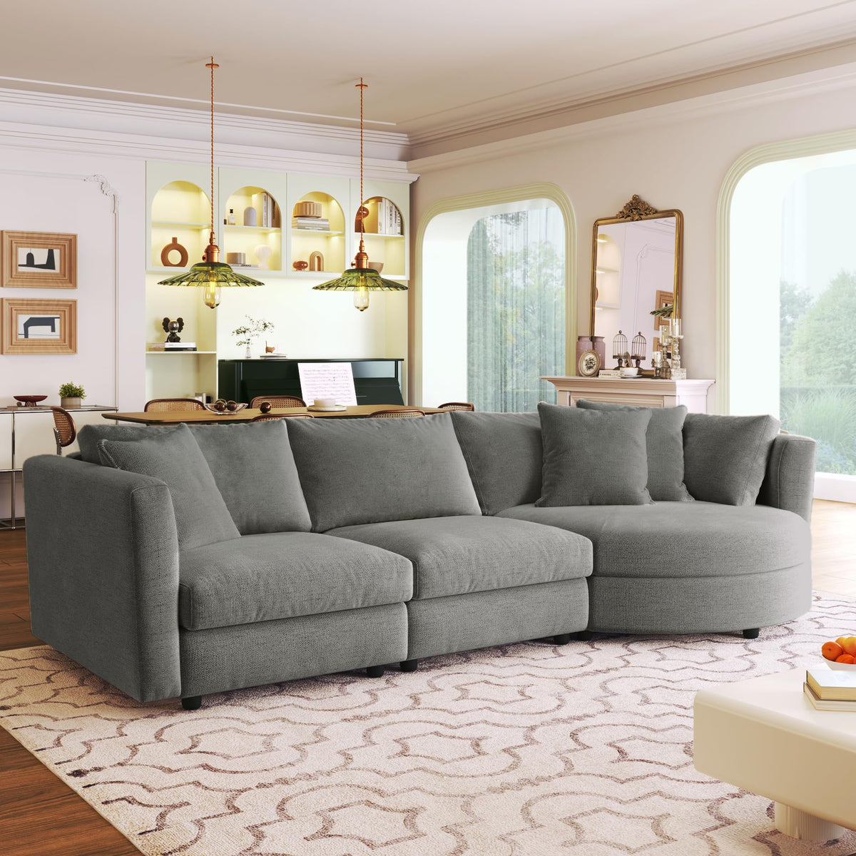 119*67" U Shaped Sectional Sofa,6 Seat Chenille Corner Couch Set with Oversized Chaise Lounge,Irregular Corner, Deep and Wide Seat Comfy Sofa with Cup Holders for Living Room,Apartment (Beige-V33)