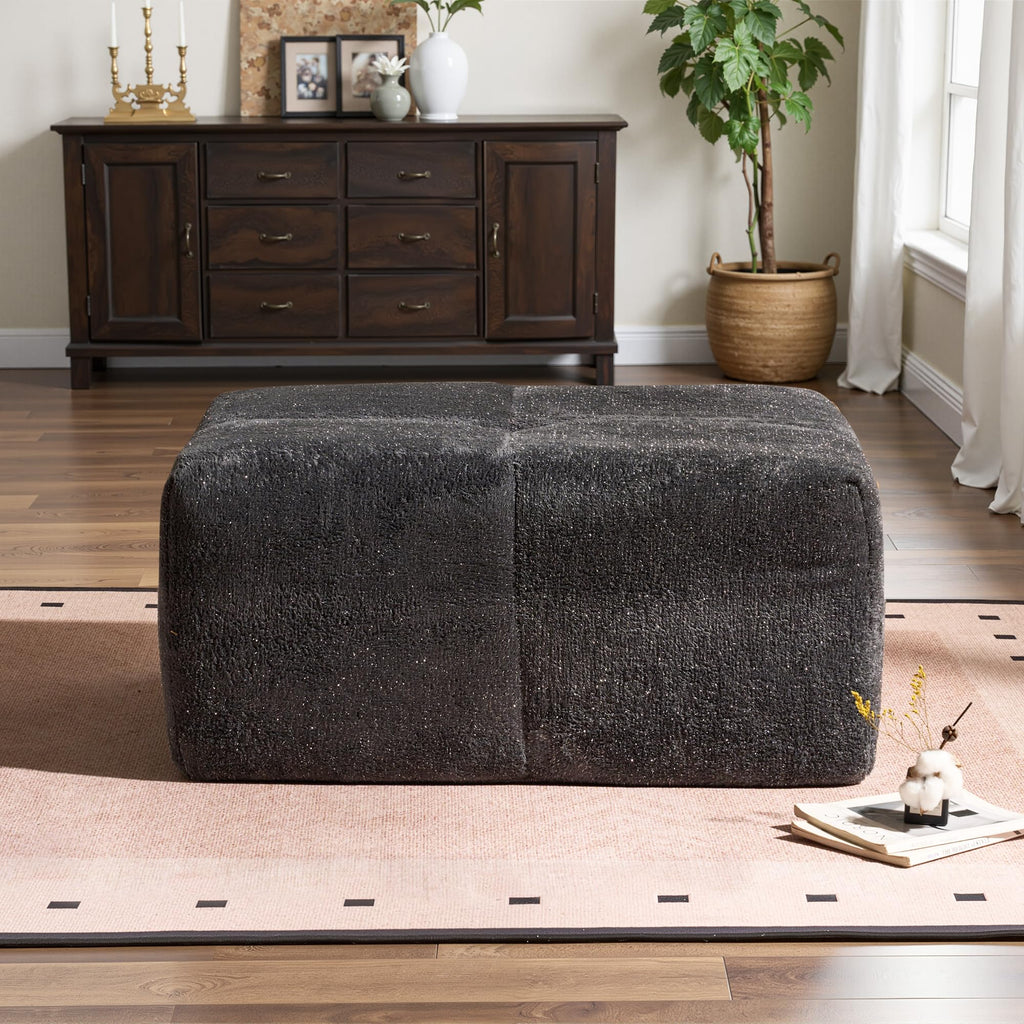 104" L-Shape Modular Sectional Sofa Couch,Comfy Upholstered Cloud Couch for Living Room,Modern Minimalist Couches,Deep Seat,No Assembly Required (Black,Plush Corduroy, Right Facing Chaise w/Ottoman)