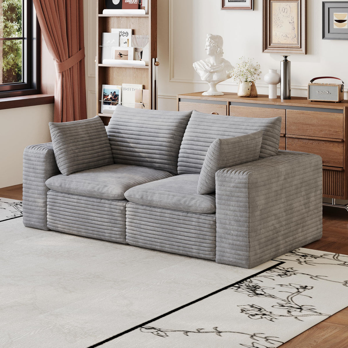 102" Oversized Boneless Modular Sectional Sofa Cloud Couch with 3 Ottomans Convertible Sleeper Sofa Bed for Living Room - No Assembly Floor Compression Sofa with Memory Foam and Deep Seat