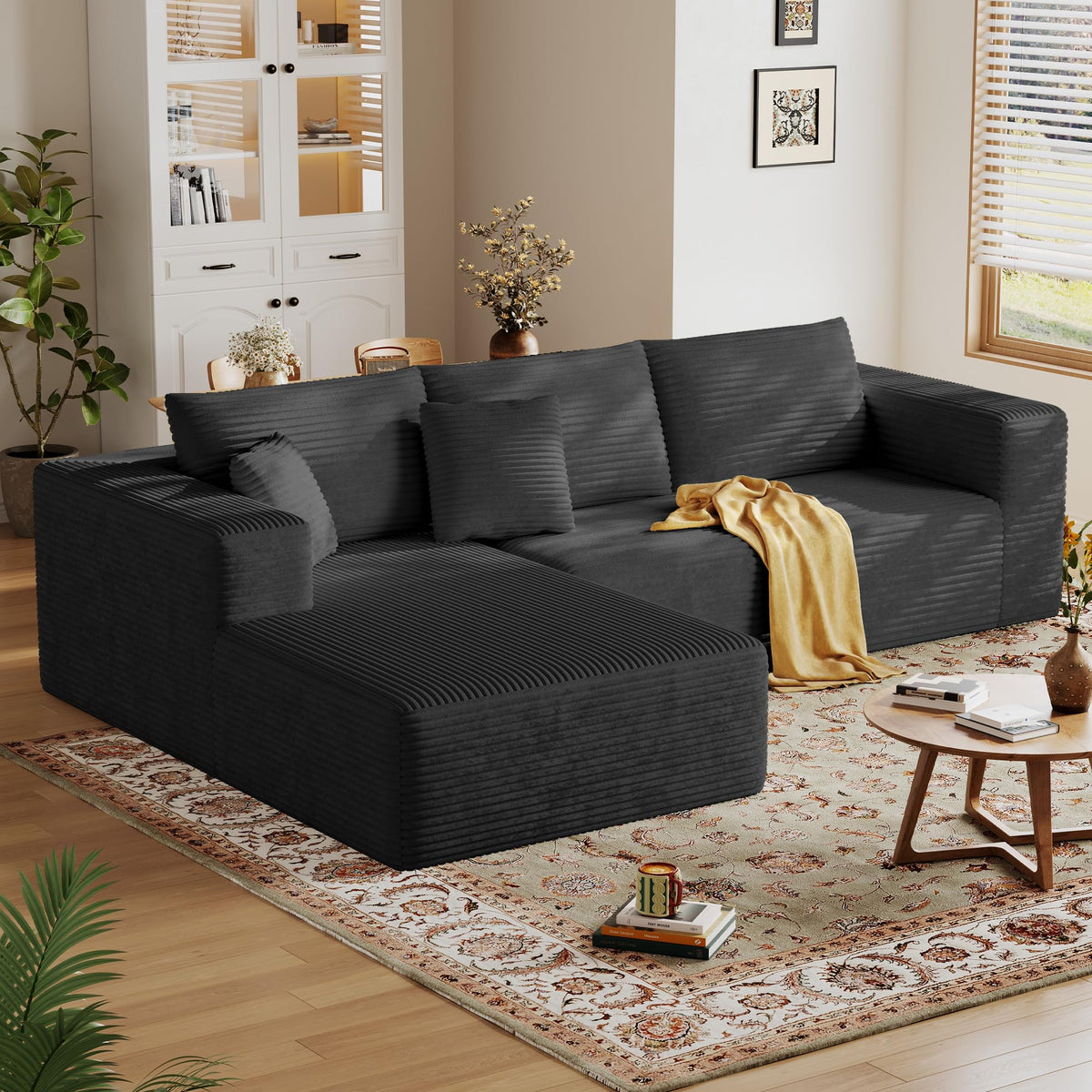 108'' Sectional Boneless Couches for Living Room,Cloud Sectional Couch with L-Shape Chaise,Modern Corduroy Modular Sofa with Deep Seat,No Assembly Required(Left Facing Chaise,Camel)