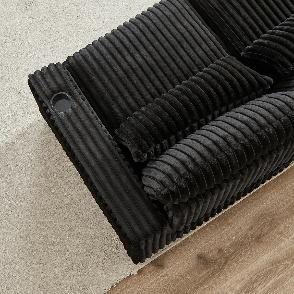 126 inch Corduroy with Cup Holder Super Large L Shaped Sofa, Movable Footrest, Four Waist Pillows and Four Back Cushion, with USB Port and Type C Port