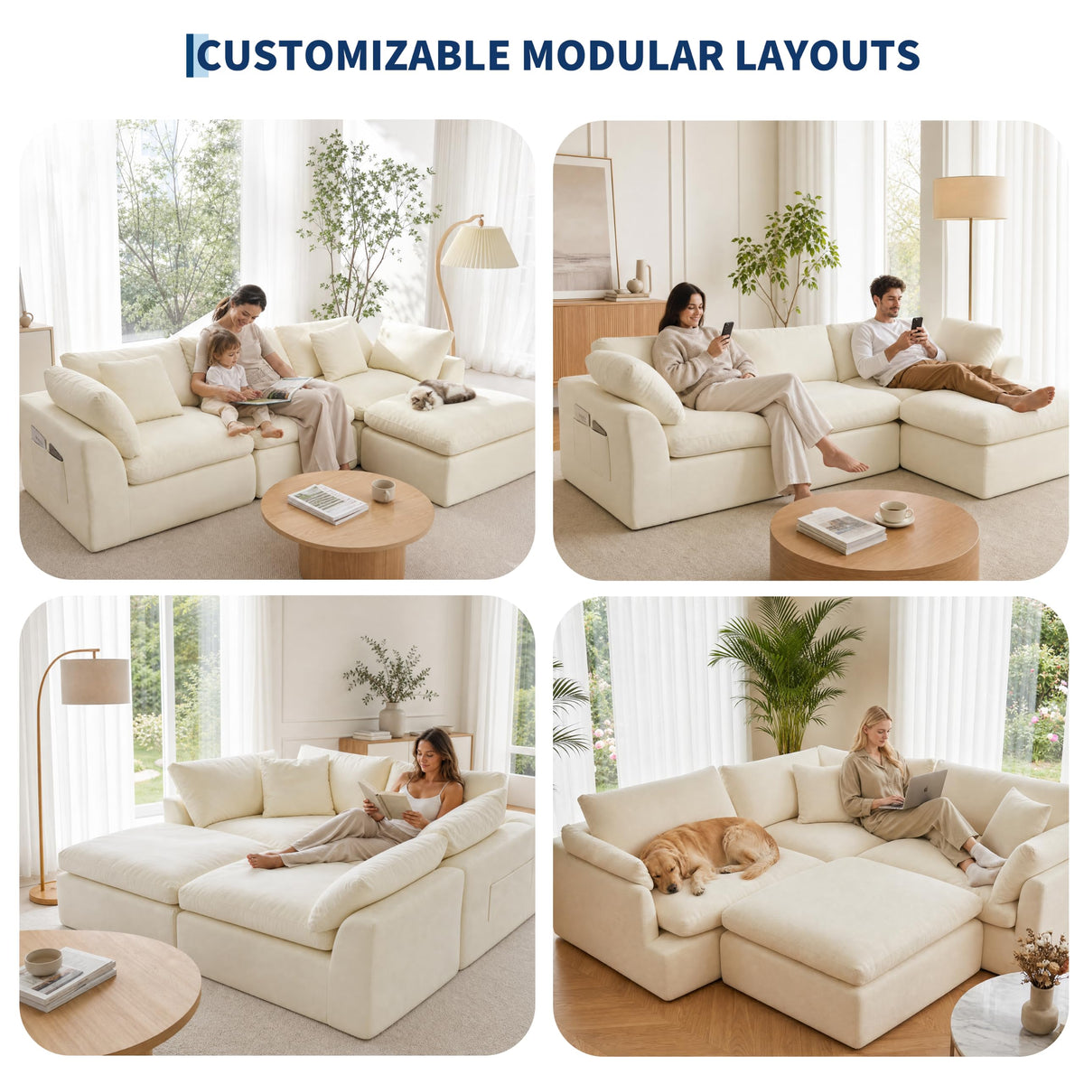 110" Cloud Sectional Couches for Living Room, Dark Gray Chenille Sofa
