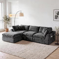 110" Cloud Sectional Couches for Living Room, Dark Gray Chenille Sofa