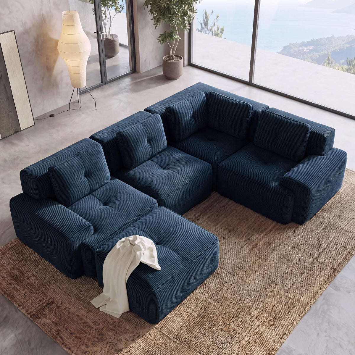 116" Boneless Corner Sectional Couch, 5 Seat Cloud Couches,Camel
