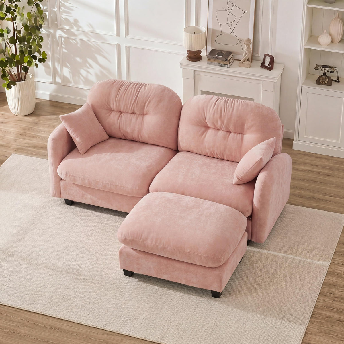 107" Modular Sectional Sofa with Ottoman Pink Chenille L Shaped Couch