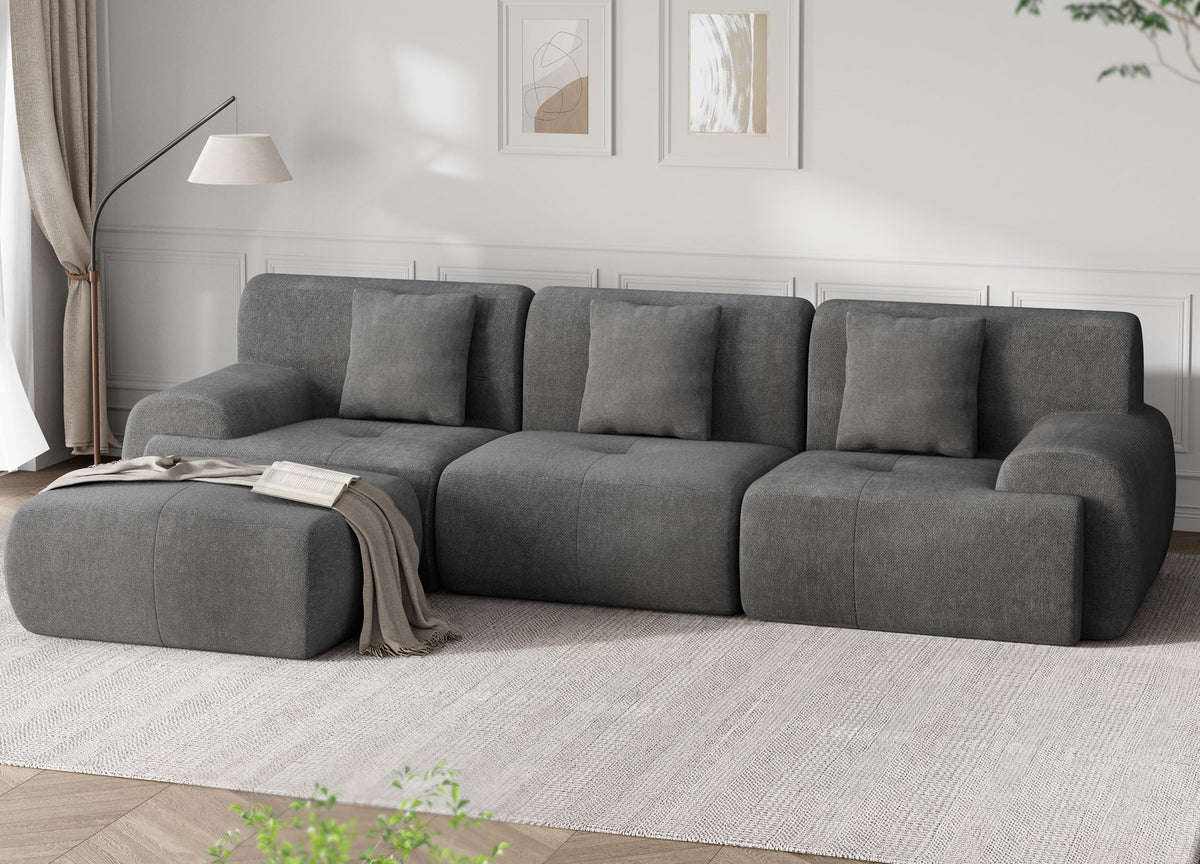 U Shaped Sectional Couch, Modular Cloud Couch Sofa, Boneless Sectional Sofa with Corduroy Fabric, Large Couches for Living Room,Green