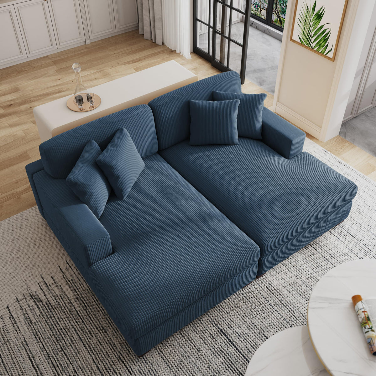 118.3" L-Shaped Modular Sectional Sofa with Chaise, Comfy Corduroy Fluffy Couch with Deep Seat, Flexible Module Combination for Living Room, Cotton Flannel Light Brown