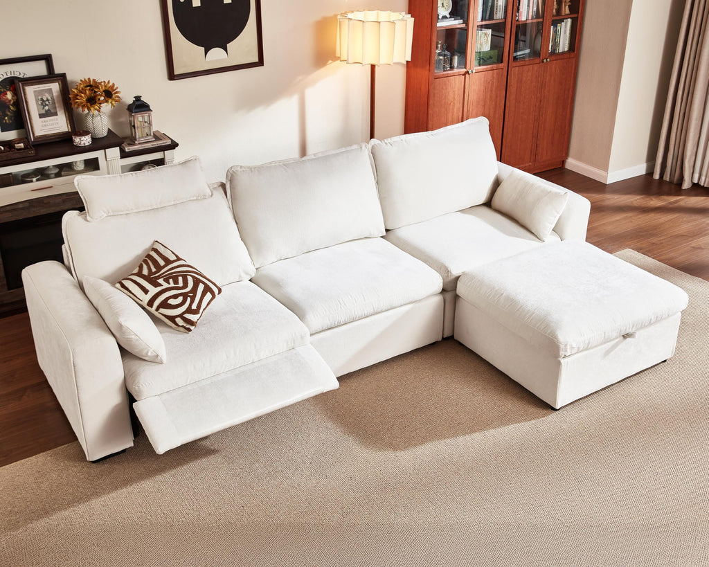 125" Modular Power Reclining Sectional 3 Seater Sofa with Ottoman, Chenille