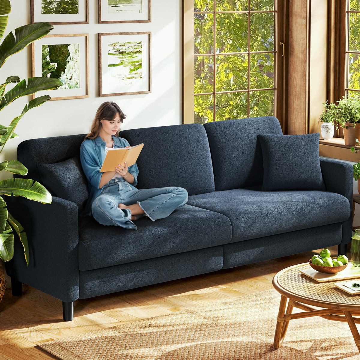 Welzona Loveseat Sofa, Teddy Love seat Couches 83", with 2 Storage Ottomans