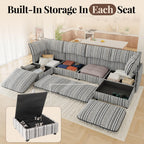 125" Modular Sectional Couch with Hidden Storage, Convertible L U Shaped Sleeper Sofa Bed with Stripe Pattern, 8 Seat Modular Sectional Couch with Ottoman Chaise & Removable Covers for Living Room