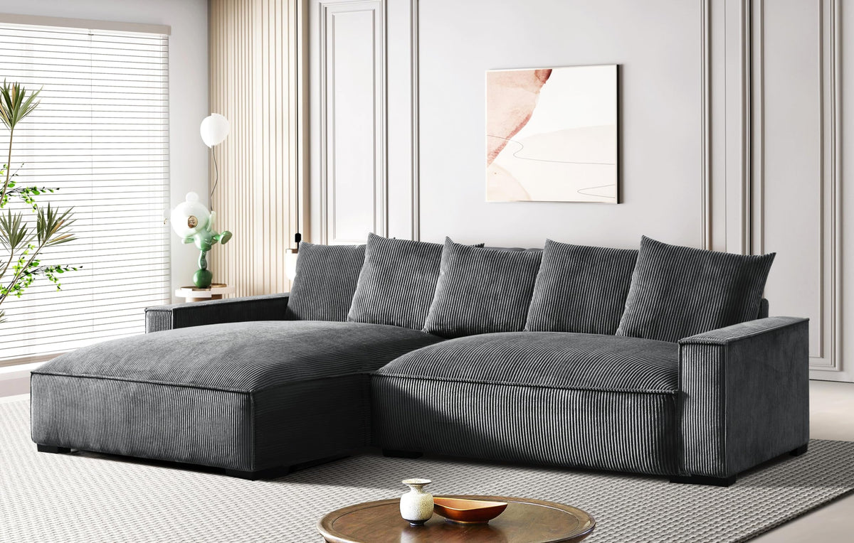 106.7-Inch L Shaped Left Facing Sectional Sofa with Chaise, Corduroy Uphol