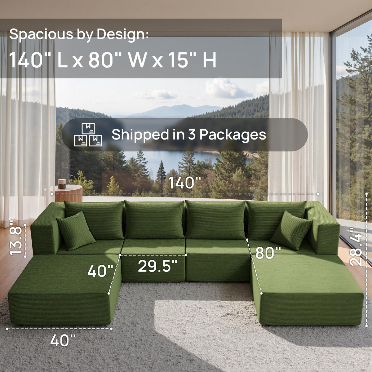 YINIX 140" Convertible Sleeper Sofa Bed - Modular Sectional Sofa Couches - Comfy Cloud Couch for Living Room Floor Sofa - 6 Piece Free Combination Compression Sofa - No Assembly Required - Green