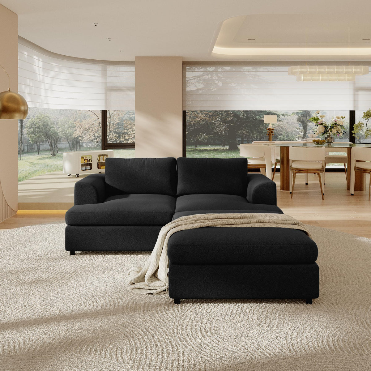 118" V Shape Sectional Sofa Couch, Modern Modular Boucle Cloud Couch with Flexible Layout, Oversized Comfy Upholstered Modular 5-Seats Sectional Couch, White