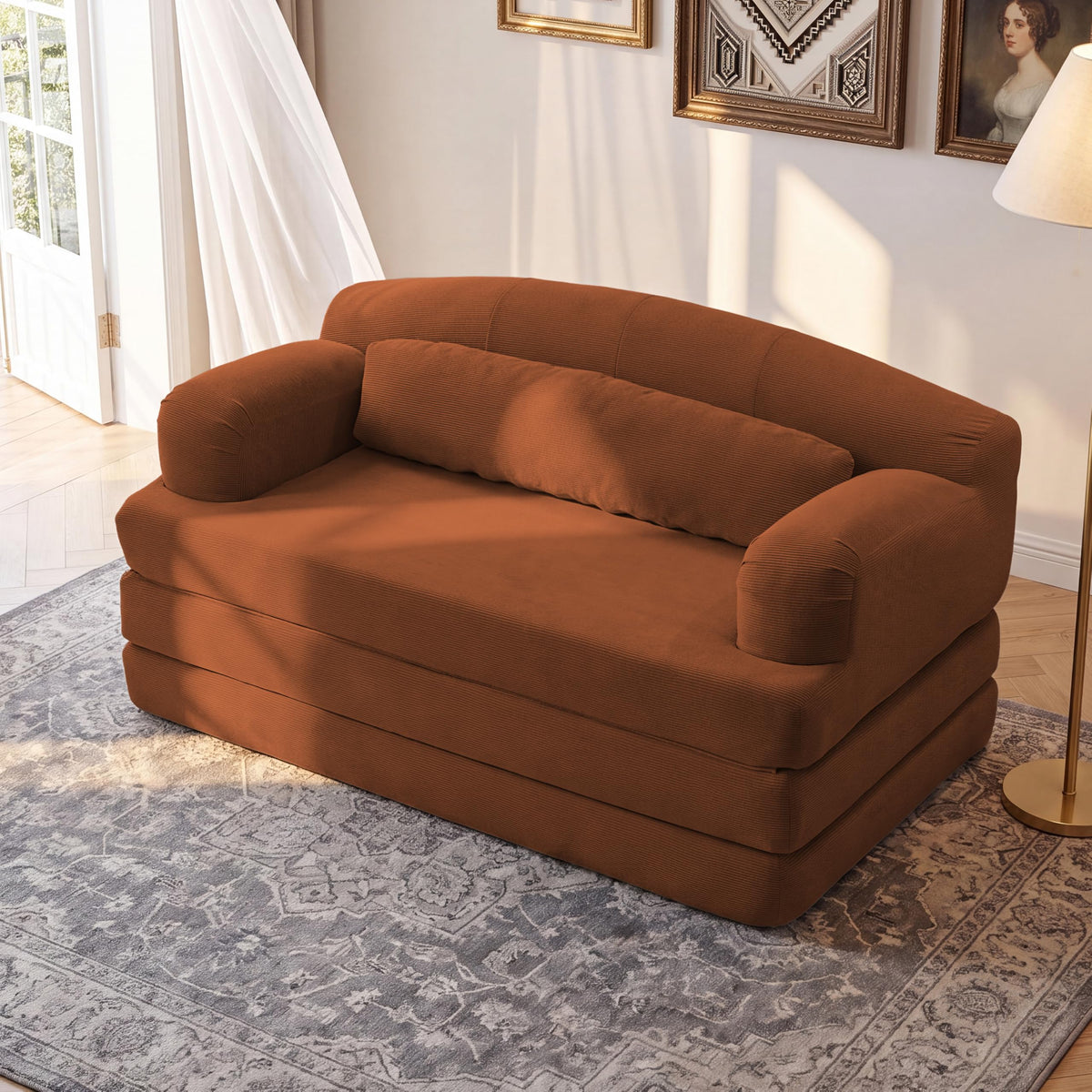 U-Shaped Sofa, Dual Chaise Sectional, 104 Inch, Camel