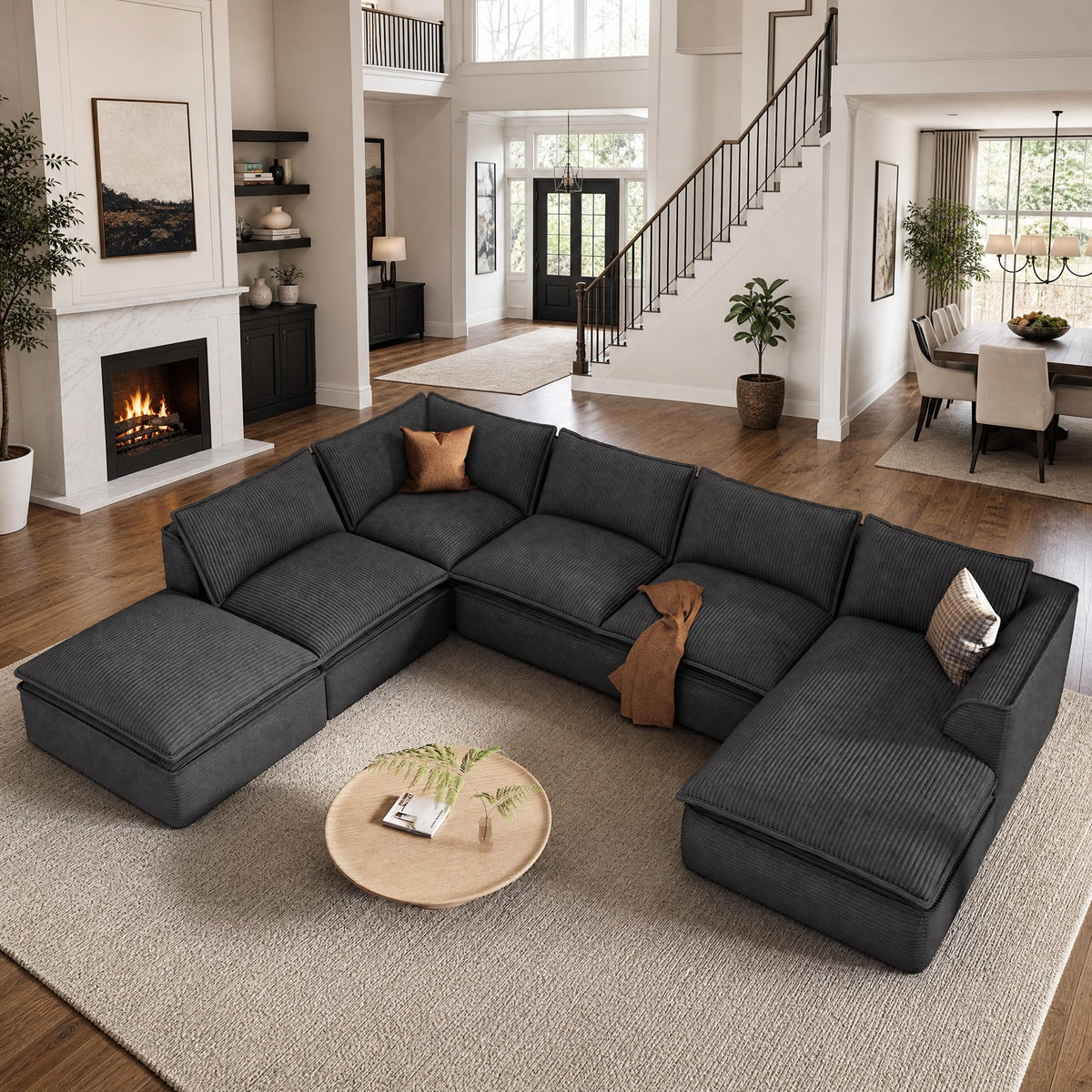 Vesgantti 141.7" Boneless Sectional Sofa with Chaise, 7 Seater Couch, Beige