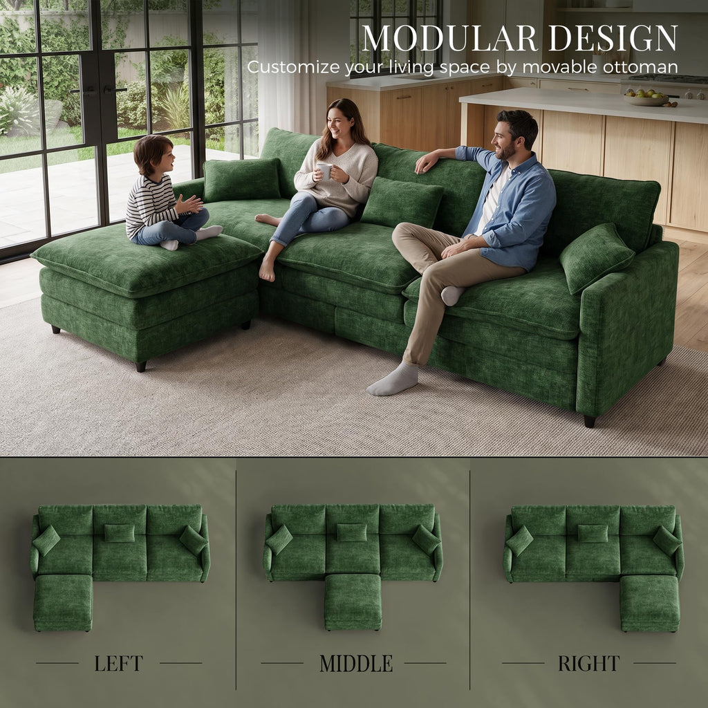 111" Modular Sectional Sofa, Deep Seat Cloud Couch Sectional with Ottoman