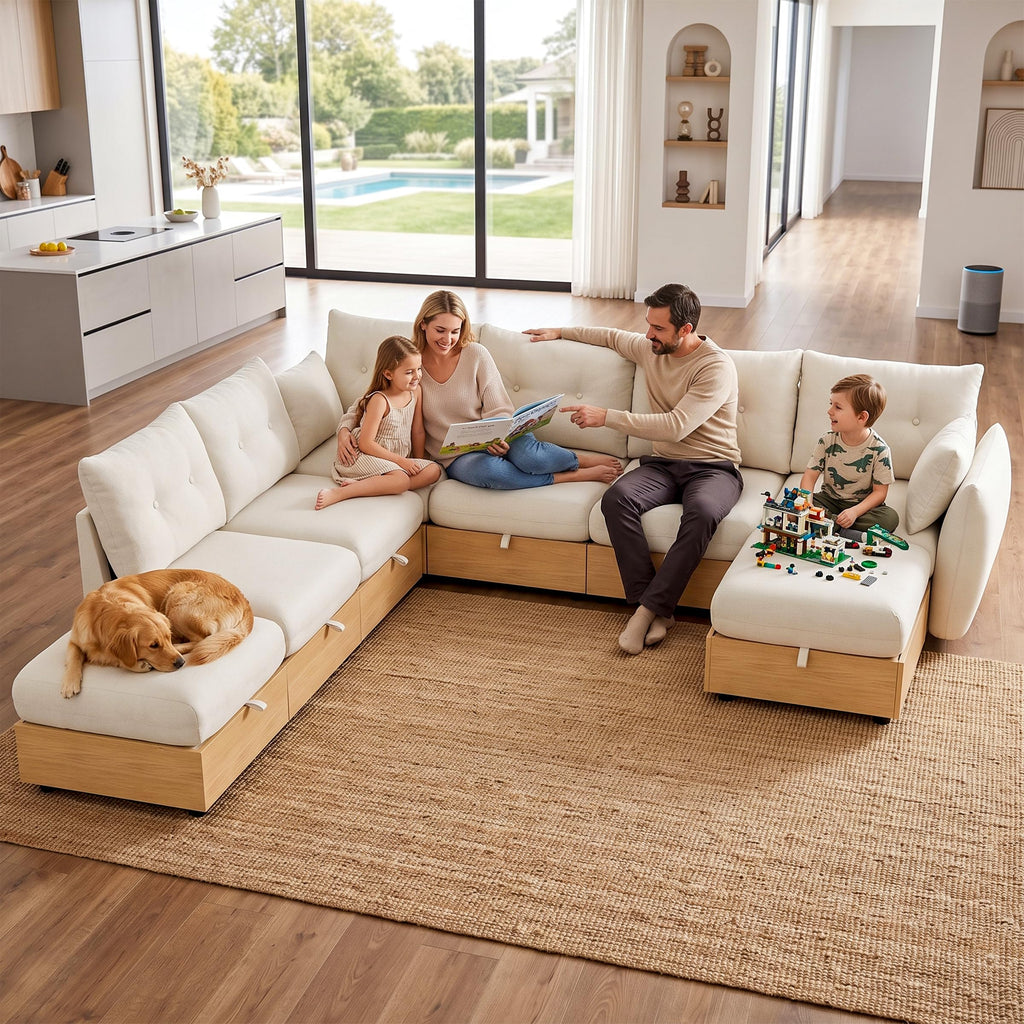 120'' U/V Shaped Cloud Couch Modular Sectional Sofa with Storage