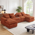 127" U-Shaped Boneless Sofa with Center Console for Living Room, Brown