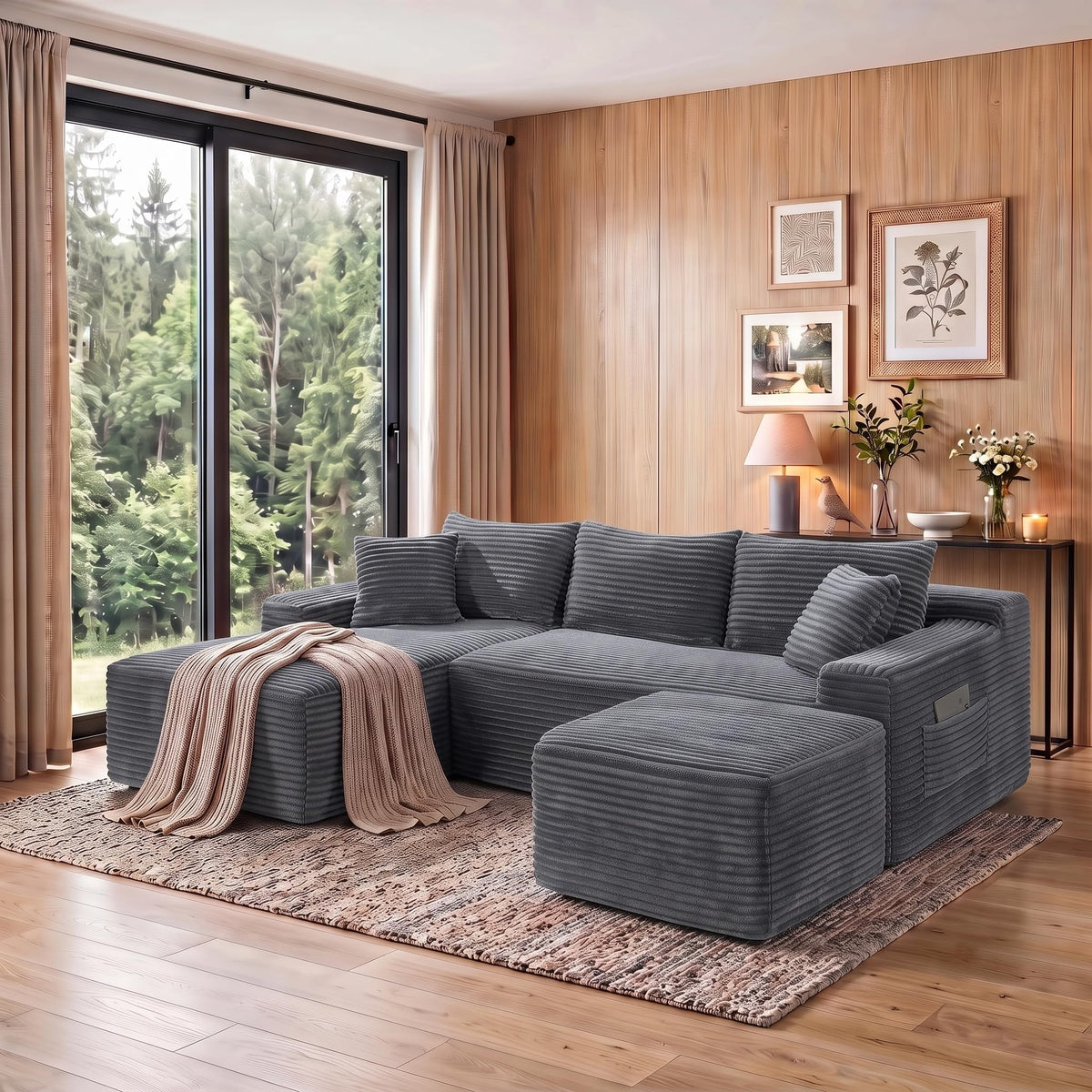 114" Curved Oversized Sectional Sofa,Modern Sherpa 4-Seater Extra Deep & Wide Seat Cloud Couch with 4 Throw Pillows,couches for Living Room&Apartment,No Assembly Required,White