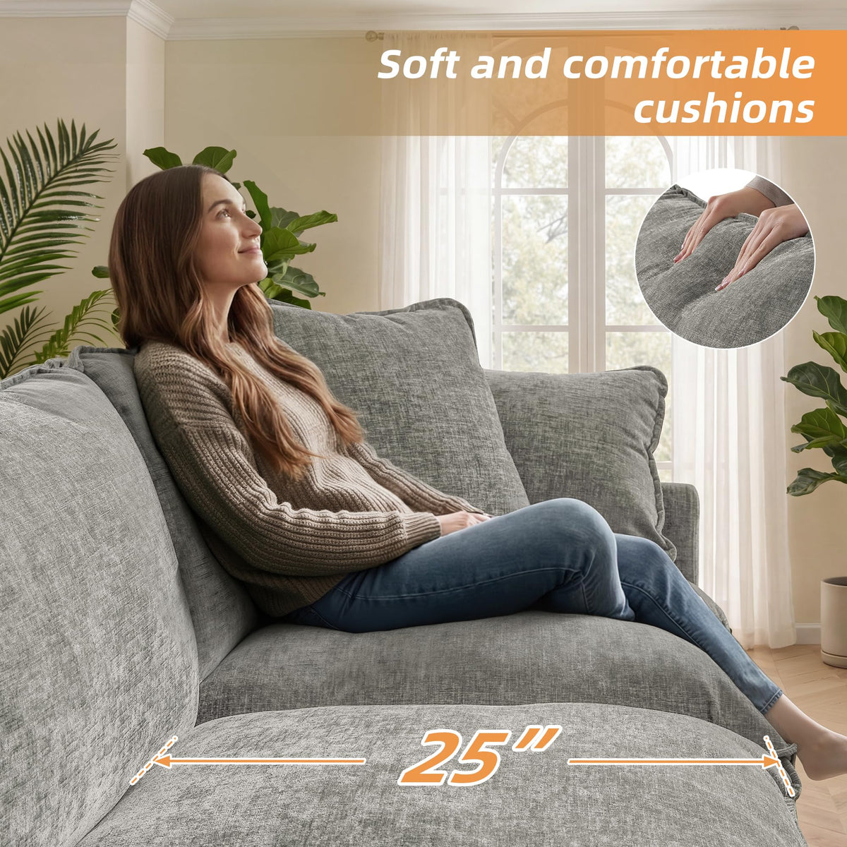 WorthFurni Modular Sectional Sofa Bed with Storage Ottomans,135" Cloud Couch,6-Seater Comfy Modern Couches with Pillows & Upholstered Deep Seat Cushion for Apartment Living Room Bedroom（Gray）