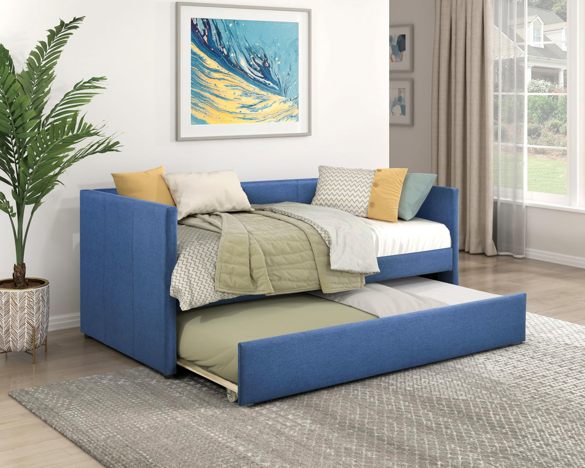 Versatile Daybed with Pull-Out Trundle, Textured Fabric Upholstery