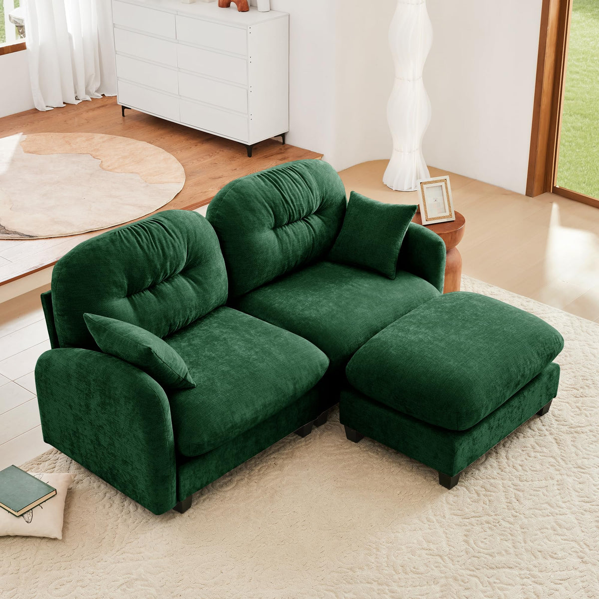 107" L Shaped Couch, Chenille Upholstered Modular Sectional Sofa, 3 Seater Deep Seat Sofa with Movable Ottoman, Modern Cloud Couch with Thick Seat Cushion, Sectional Couches for Living Room, Pink