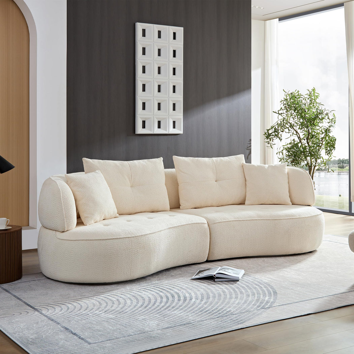 109" Modern Curved Sofa, Oversized Luxury Sectional Sofa, Camel