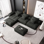 Tidyard Modern Sofa with 6 Pillows, Sparkling Chenille Fabric, No Assembly Required, Black
