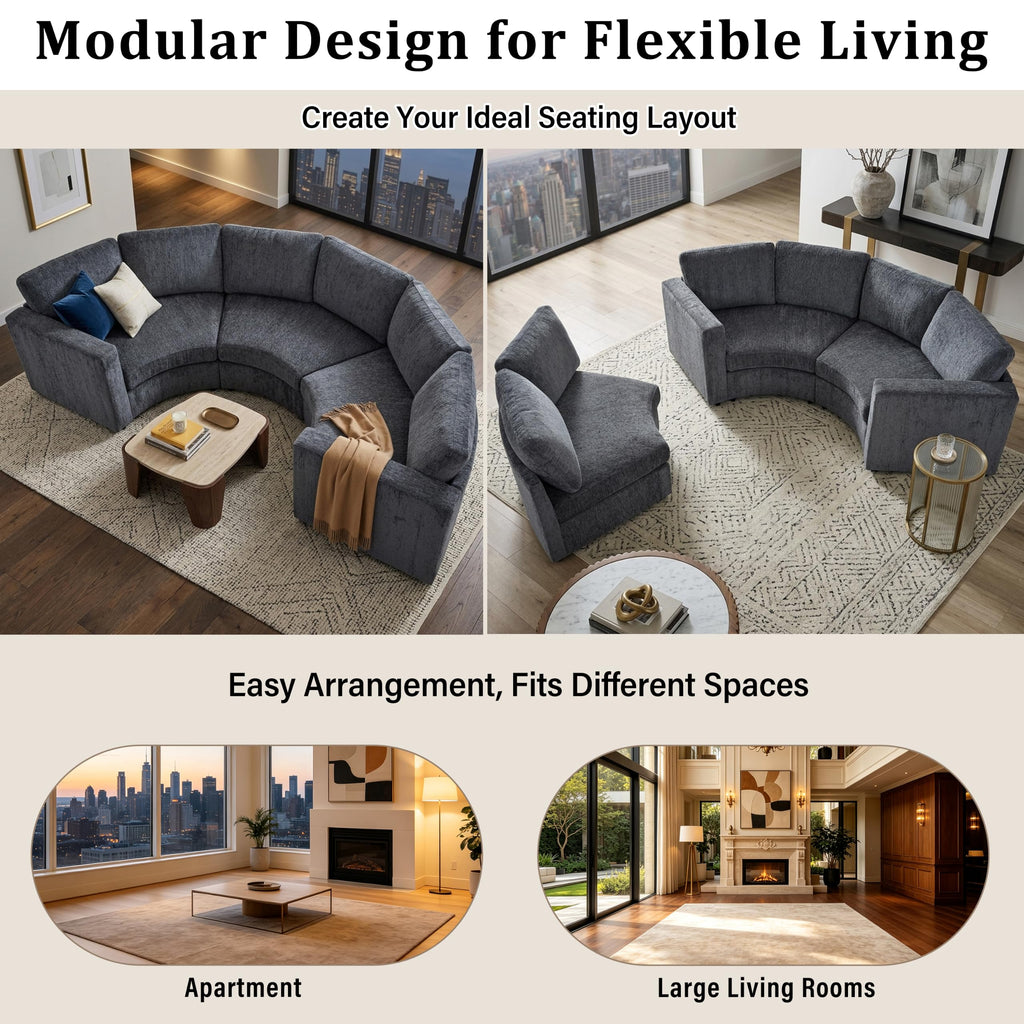 109.4'' Curved Modular Sectional Sofa, Round Sofa with Soft Upholstery