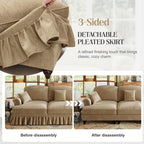107'' Modern Sectional Sofa, Upholstered U-Shaped Couch with Removable Ruffles Pleats Skirts, Silver Chenille Cloud Couch, Ottoman, Flared Arms, 4-Seat Couches for Living Room, Bedroom, Camel