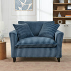Tidyard Lazy Sofa Chair, Blue Single-Person Recliner with Armrests, Tufted Corduroy Upholstery, Soft Cushion & Ergonomic Back Support for Living Room or Bedroom
