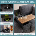 120.3" L-Shaped Sectional Sofa with Storage Ottoman, Oversized Comfy Couch with USB Port, Side Storage, Cup Holder & 360°Swivel Drop-Down Table, Sectional Couches for Living Room (Gray, 120.3")