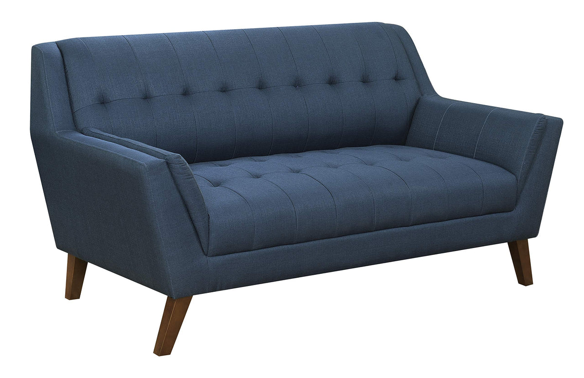 Wallace & Bay Browning Blue Loveseat with Deep Tufting and Stitching Details