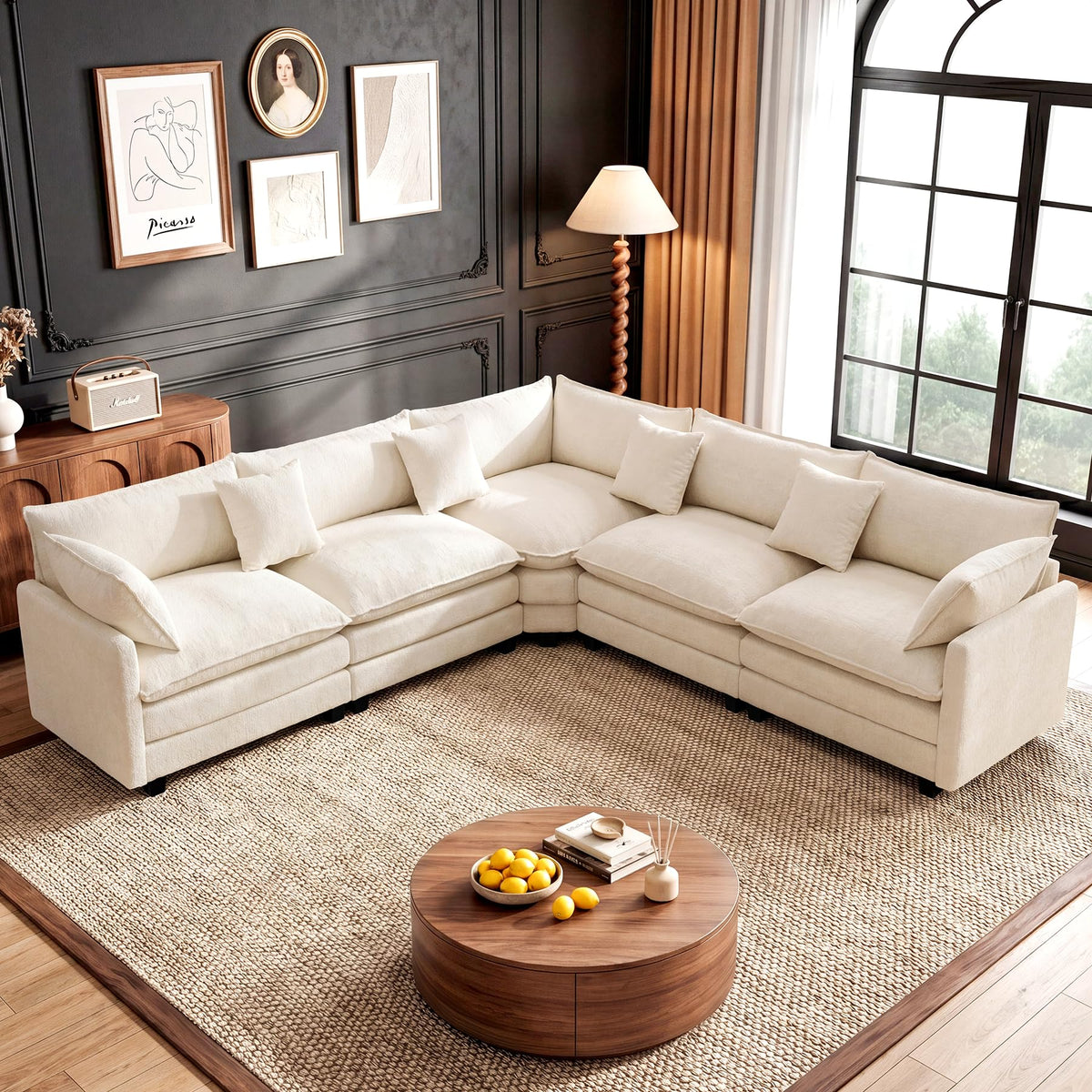 114" V‑Shaped Cloud Modular Sectional Sofa Couch, Chenille Corner Design
