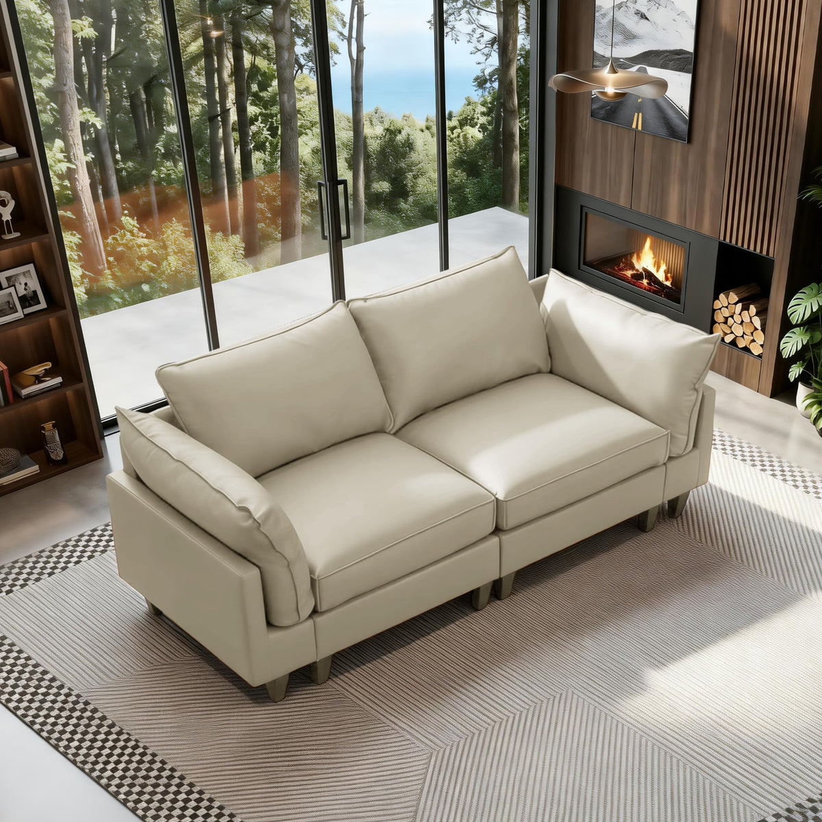 126" L Shaped Faux Leather Couch with Deep Seat for Living Room, Grey