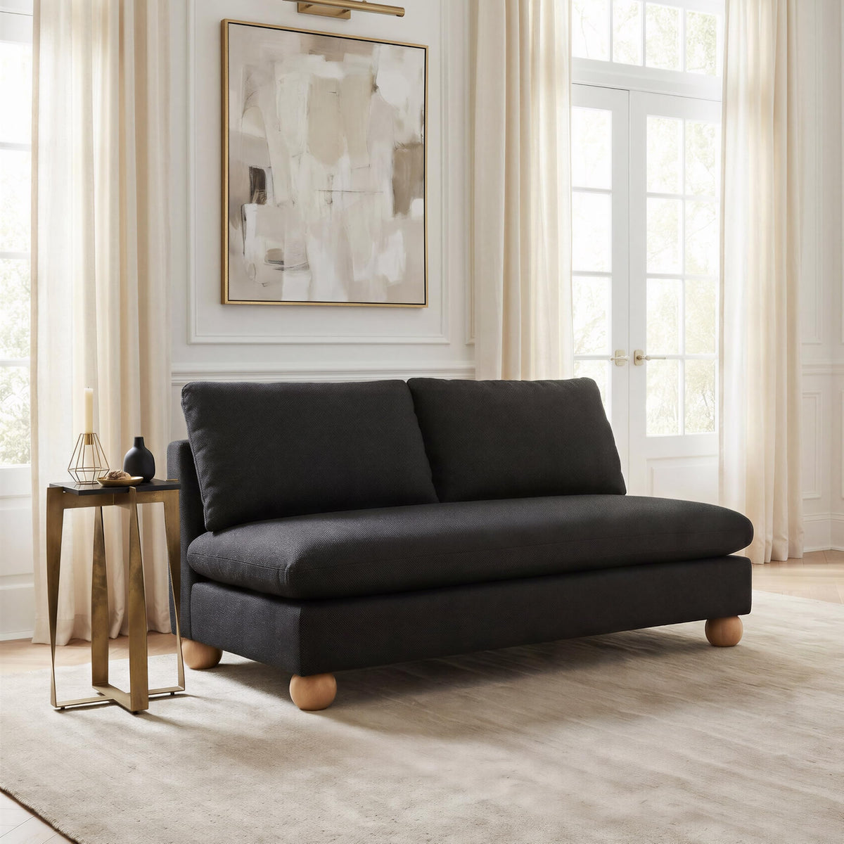 Zuo Minze Loveseat Black, Black Sofa, Modern Style, Textured Weave, Seats up to 2, Solid Rubberwood, Indoor Living, 61" W x 34.6" D x 33.1" H, Non-Stackable