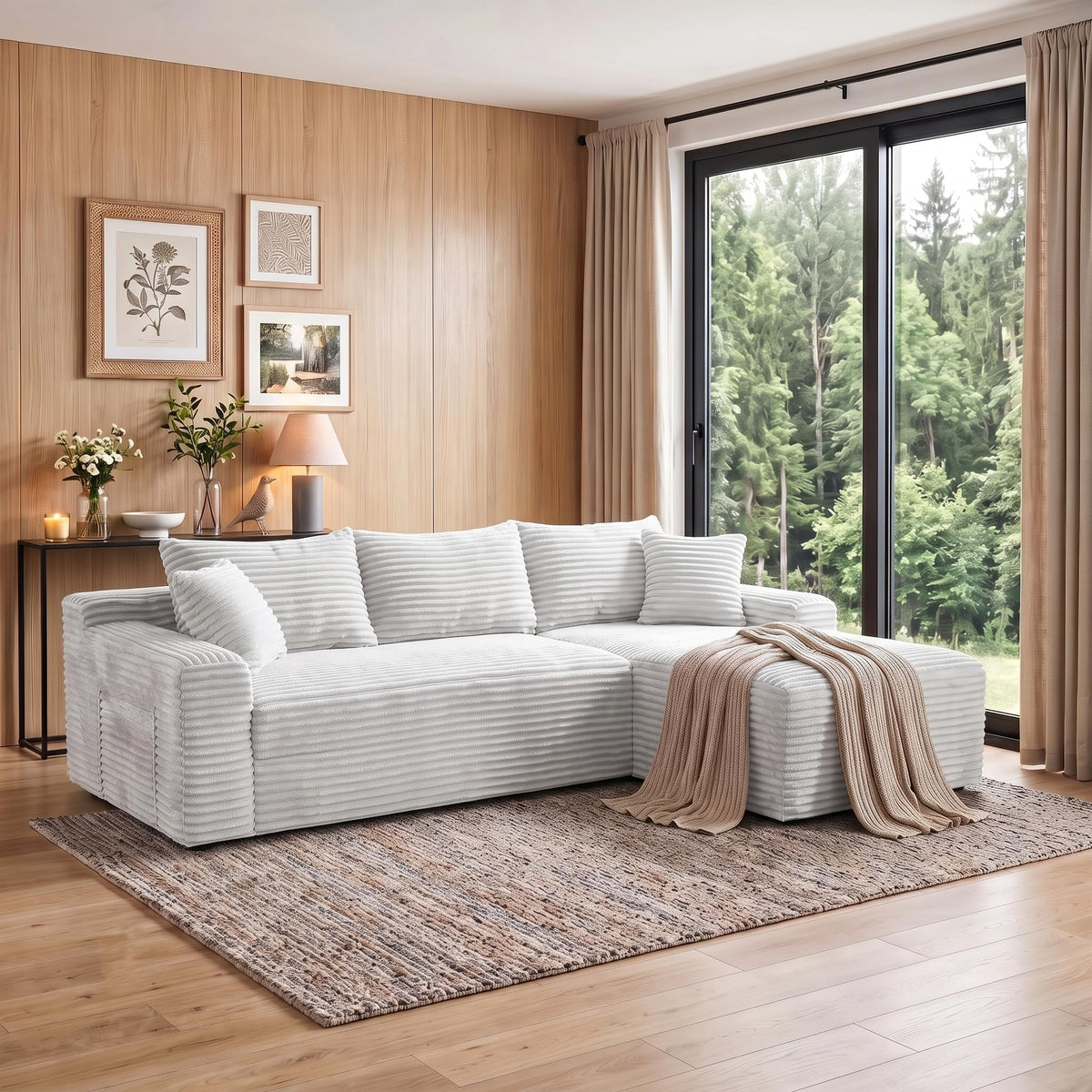 114" Curved Oversized Sectional Sofa,Modern Sherpa 4-Seater Extra Deep & Wide Seat Cloud Couch with 4 Throw Pillows,couches for Living Room&Apartment,No Assembly Required,White