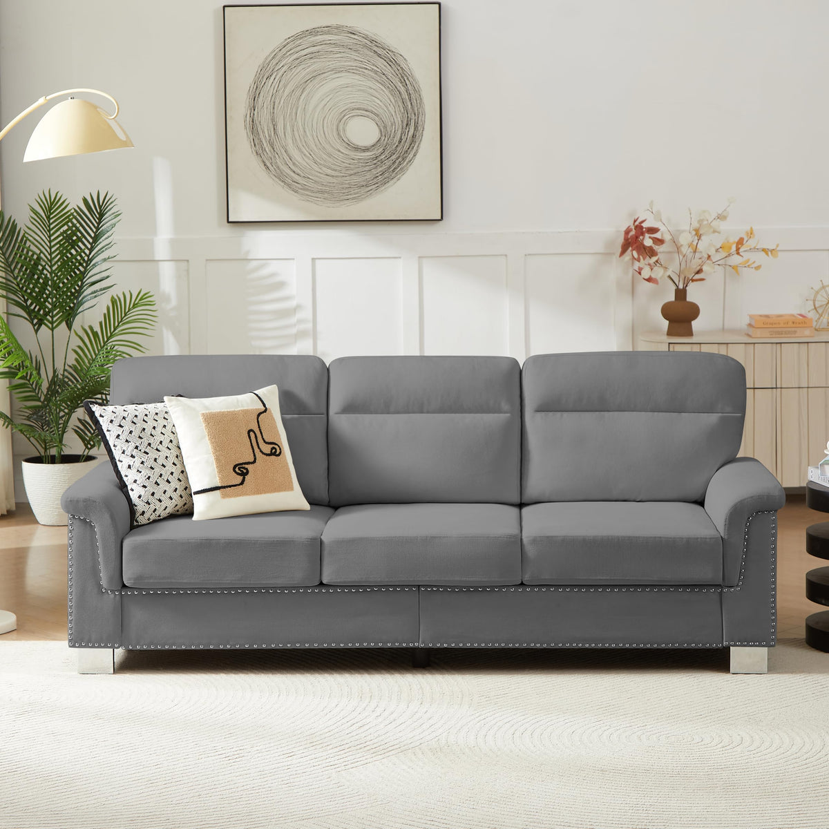 Velvet Chesterfield Sofa Set, 3-Seater and Loveseat