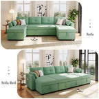 107" U-Shaped Pull-Out Couch Sectional Sofa Bed with USB Charging, Green