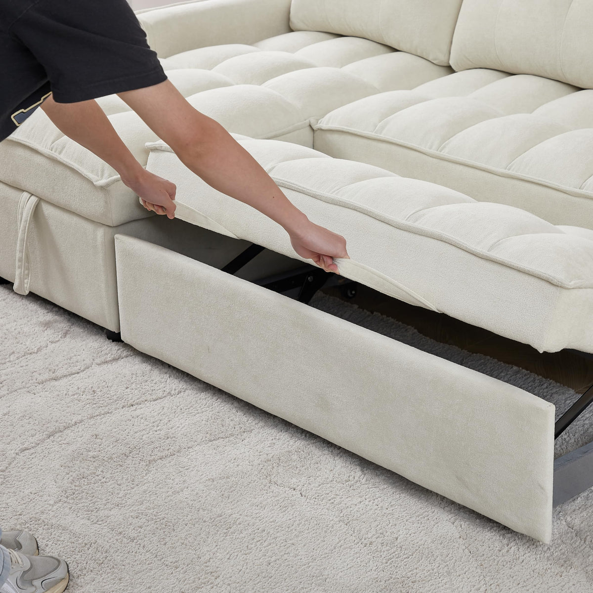 Tidyard Reclining Sectional Sofa, Pull Out Sleeper Bed with USB Charging Ports, 71.3 Inch L Shaped Couch with Storage, Chenille Fabric for Living Room