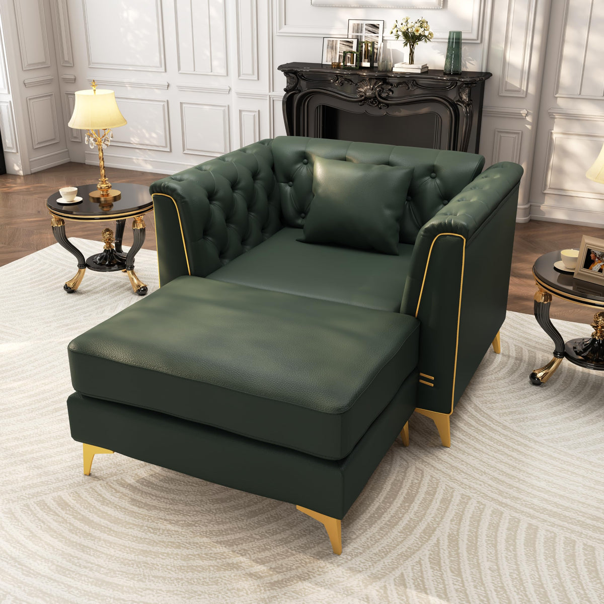Tmsan 81.5" Green Faux Leather Modular Sleeper Sectional Sofa Couch Bed