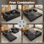 Tidyard Compression Sofa Bed, Convertible Floor Sofa with Fixed Frame, No Assembly Needed, Chenille Fabric Modular Loveseat, Easy Fold-Out Design for Living Room Bedroom, Black