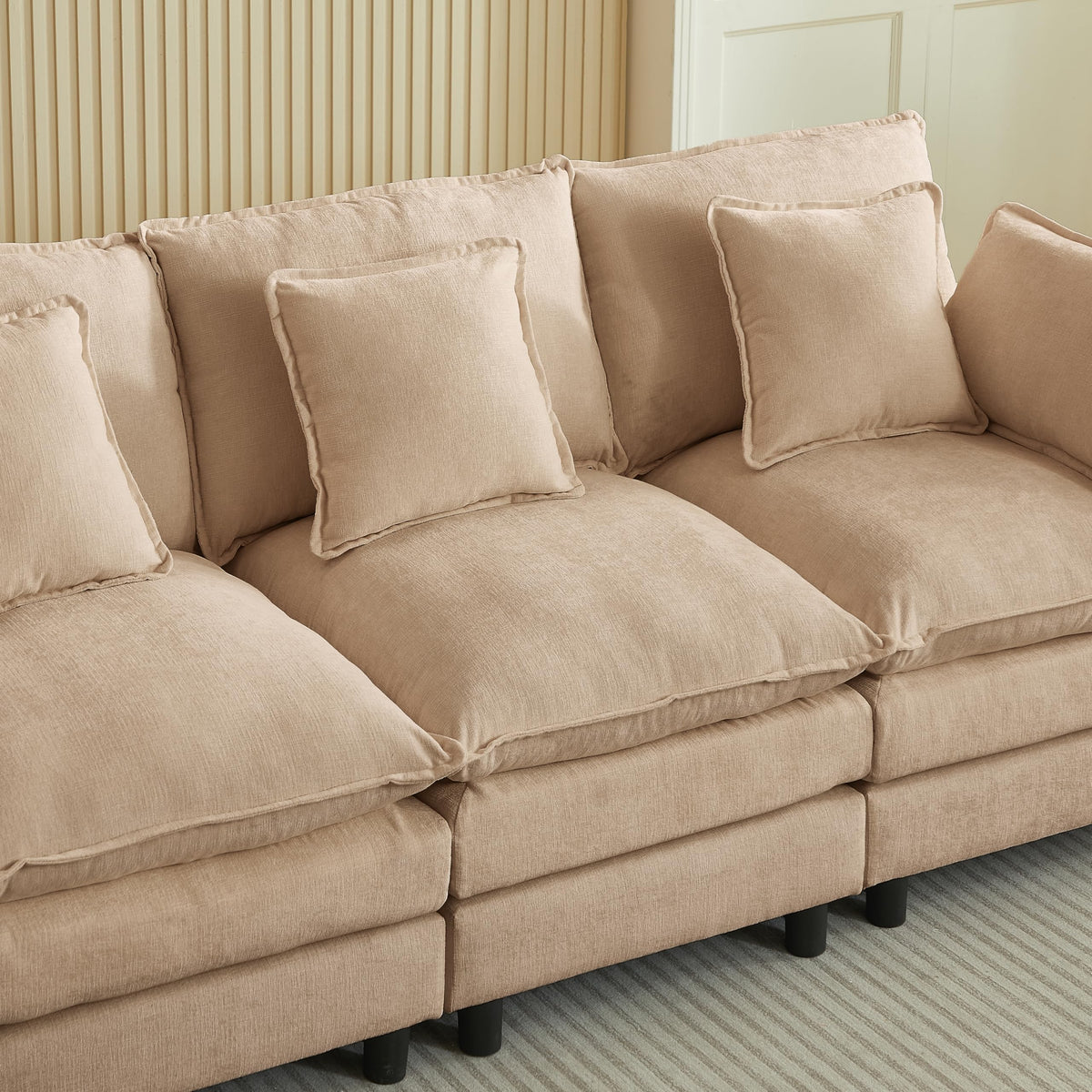 106" U-Shape Modular Sofa w/Ottoman, 4-Seater Chenille Cloud Couch, Coffee