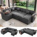 100" U Sectional Sleeper Sofa Pull Out Couch for Living Room, Grey