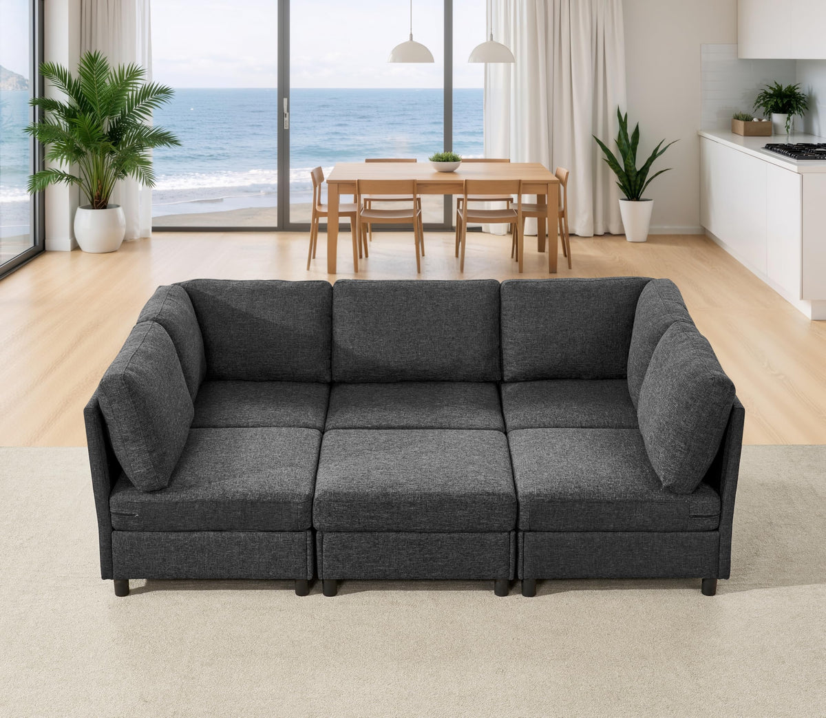 U-Shaped Sofa, Dual Chaise Sectional, 104 Inch, Camel