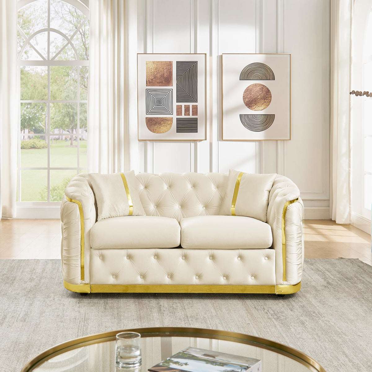 Velvet Chesterfield Sofa Set, 3-Seater and Loveseat