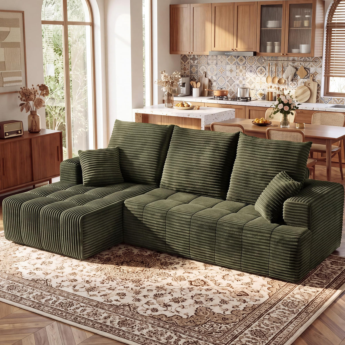 110" U Shaped Boneless Couches for Living Room, Cloud Couch with Ottoman