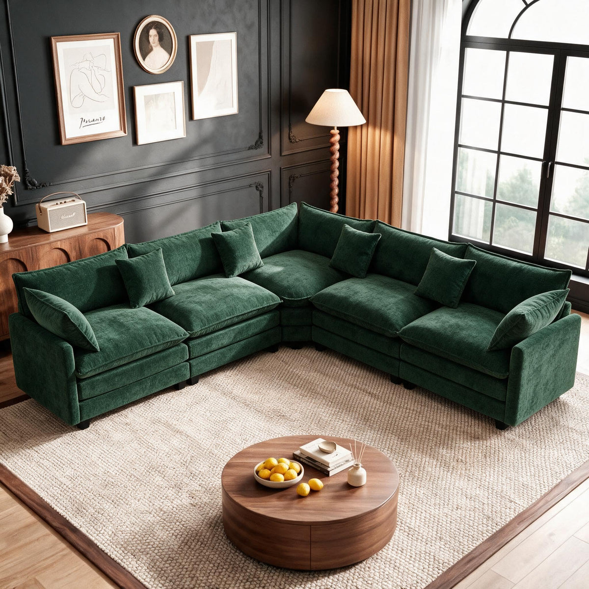 114" V‑Shaped Cloud Modular Sectional Sofa Couch, Chenille Corner Design