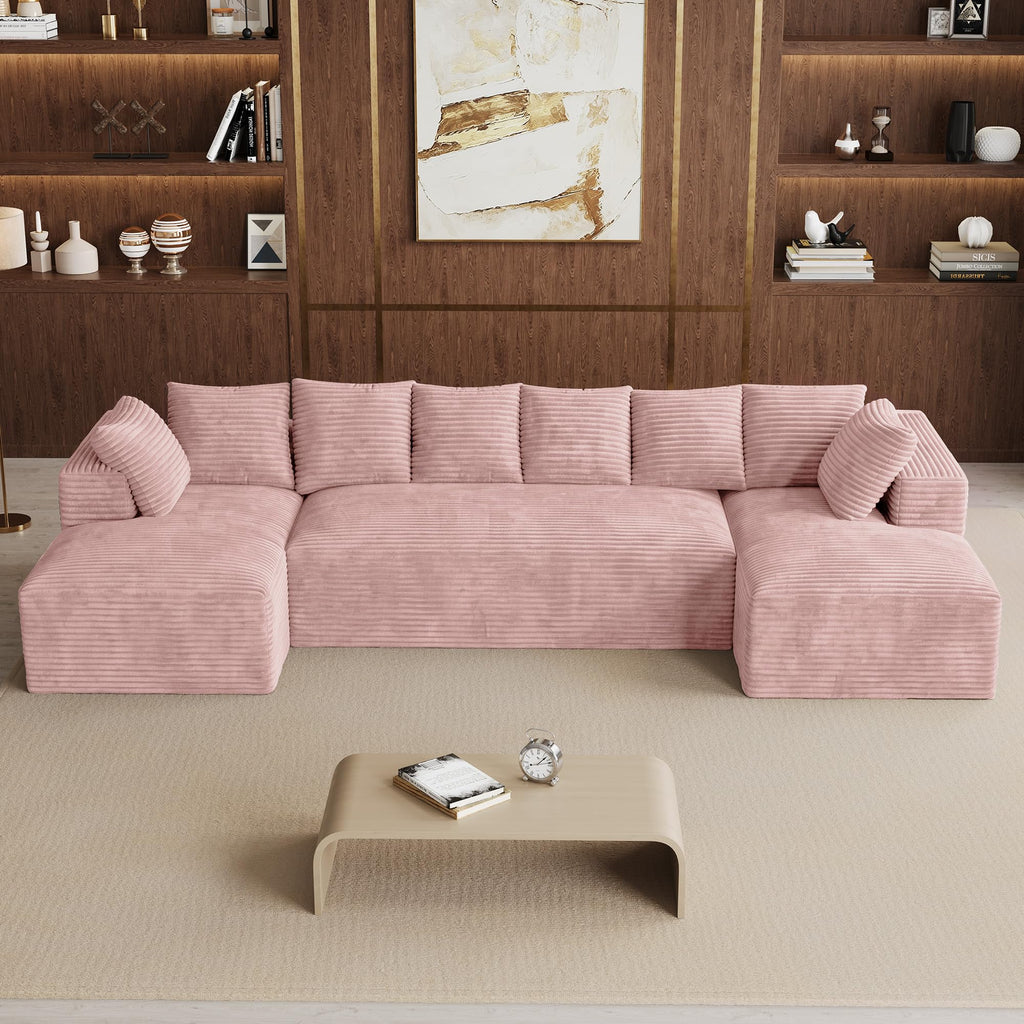 131" Oversized Cloud‑Style Boneless Sofa, Pink