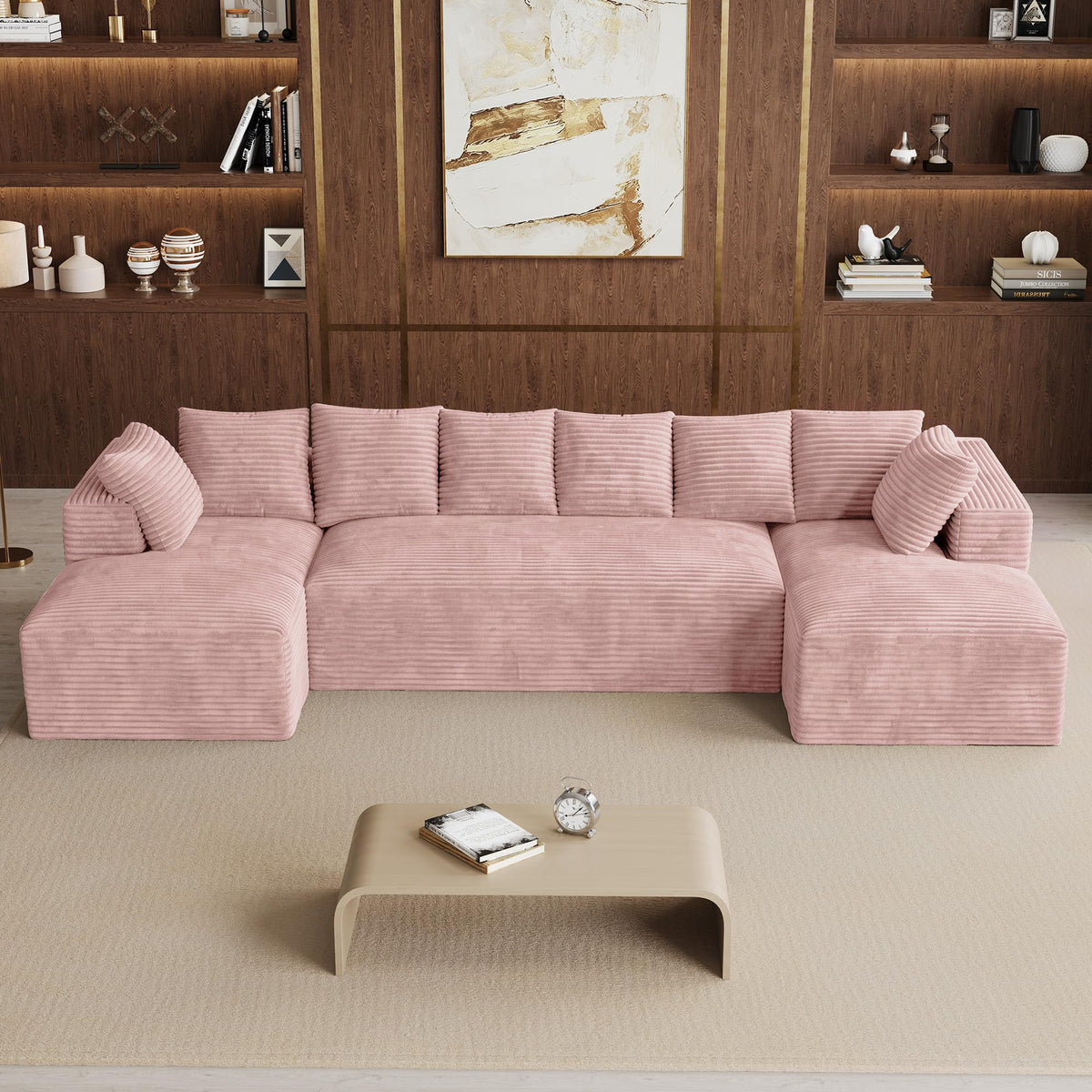 131" Oversized Cloud‑Style Boneless Sofa, Pink